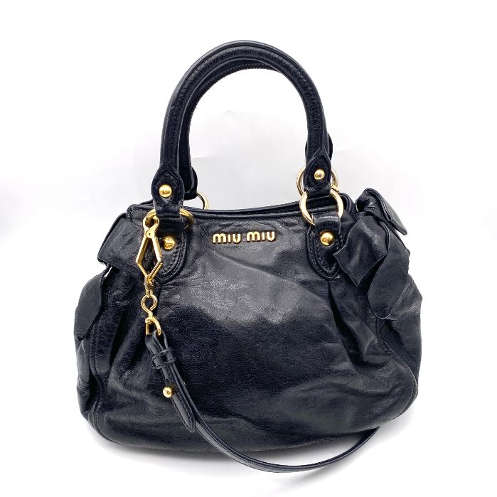 【中古】良品 MIUMIU リボン レザー ハンド ショルダー バッグ fY02307N
