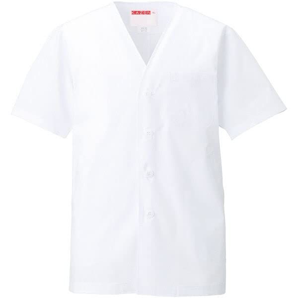 新品 KAZEN 男子衿なし調理衣半袖 白 5L 322-30 5L