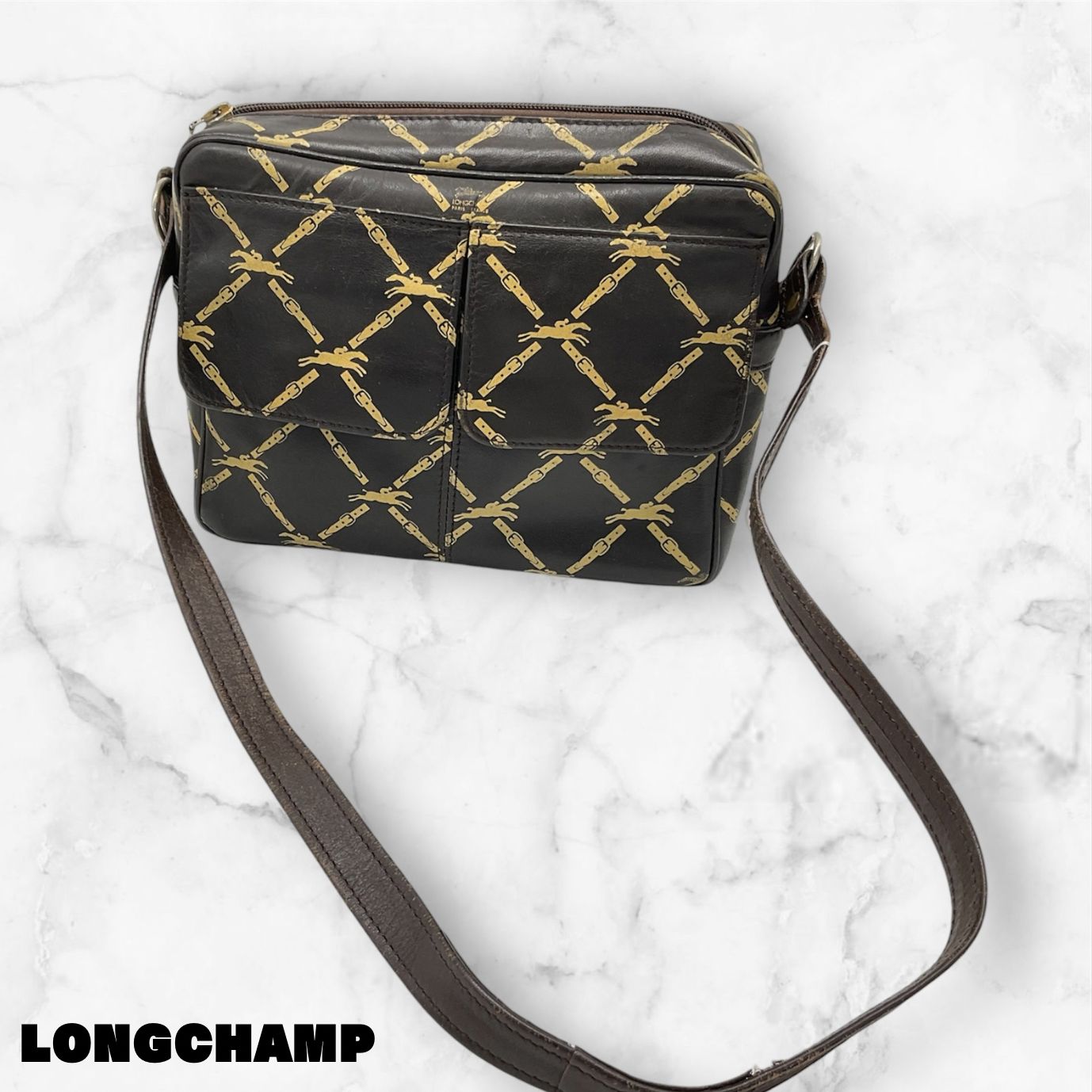 ロンシャン ショルダーバッグ 総柄 斜め掛け ゴールド金具 ブラウン LONGCHAMP ロンシャン ショルダーバッグ 総柄 オールドロンシャン