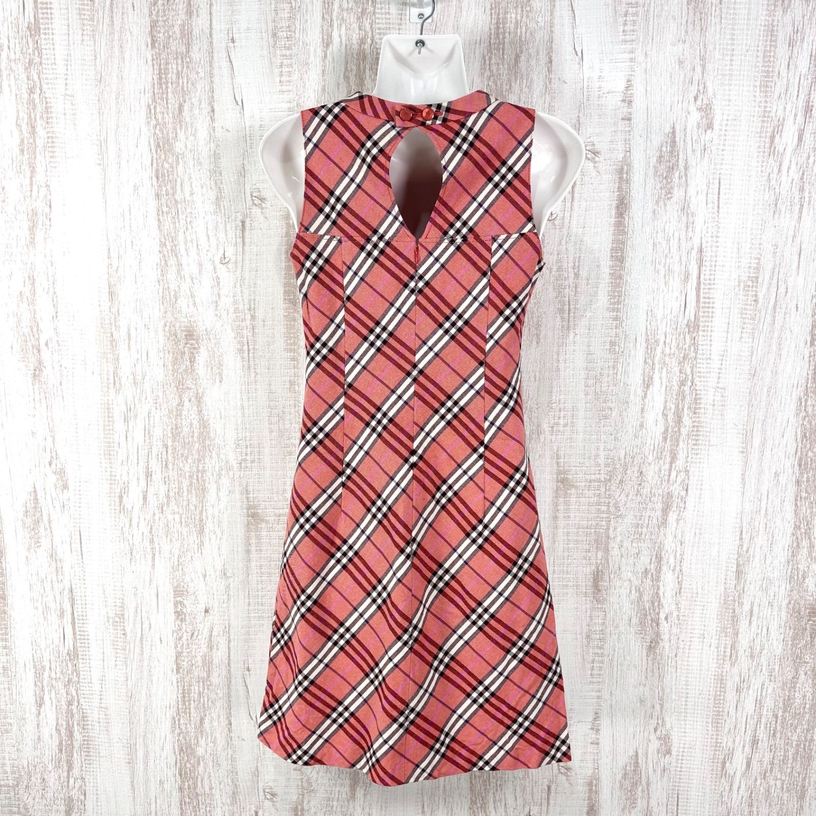 美品 バーバリー ブルーレーベル ワンピース ノースリーブ チェック柄 赤 美品 BURBERRY BLUE LABEL バーバリーブルーレーベル ホースロゴ刺繡