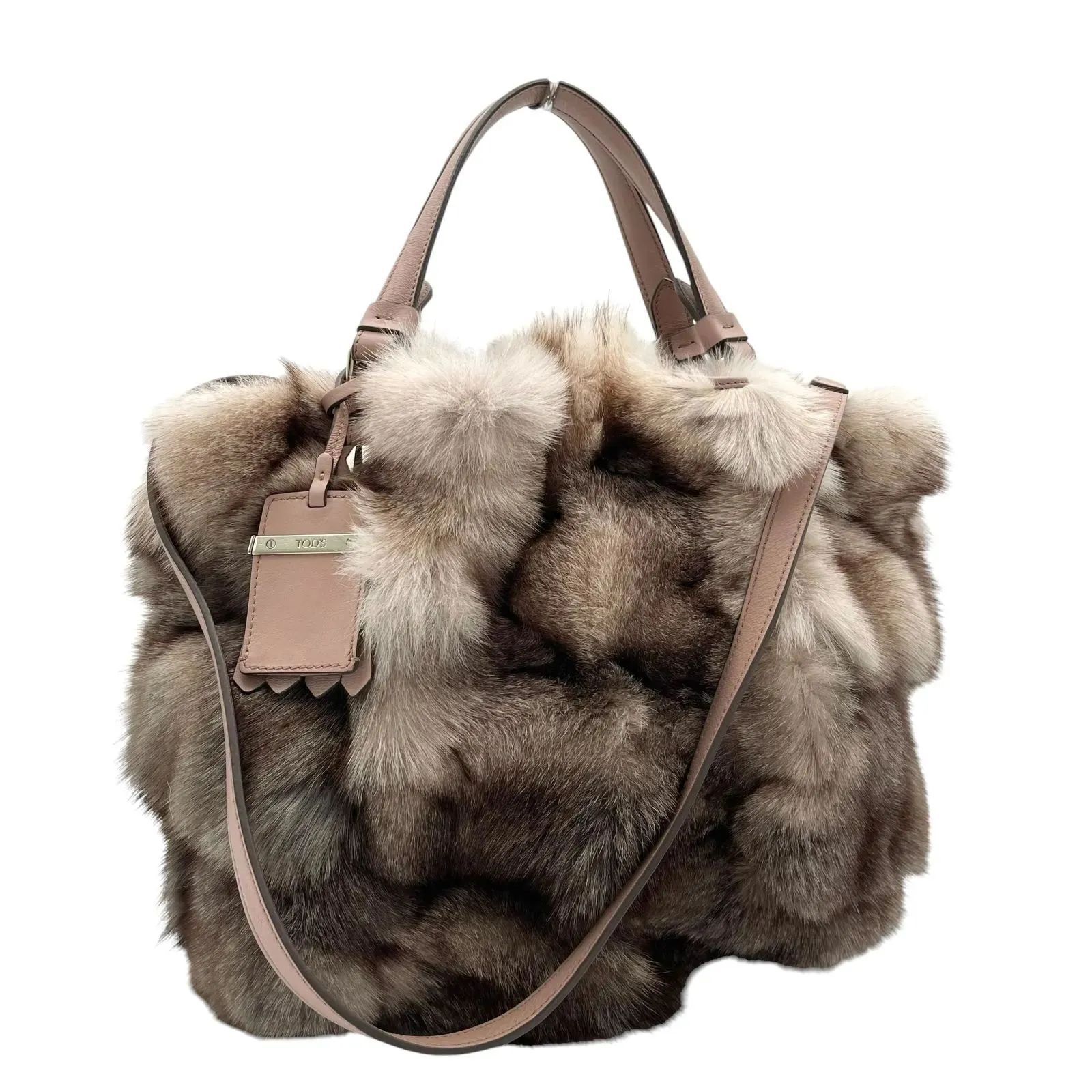 【売り尽くし】TOD’S トッズ 2WAY ファー ハンドバッグ ショルダーバッグ 肩掛け 斜め掛け レザー    グレー レッド 赤 シルバー金具 レディース【中古品】 美品 TOD'S トッズ 2way ショルダーバッグ ハンドバッグ リアルファー