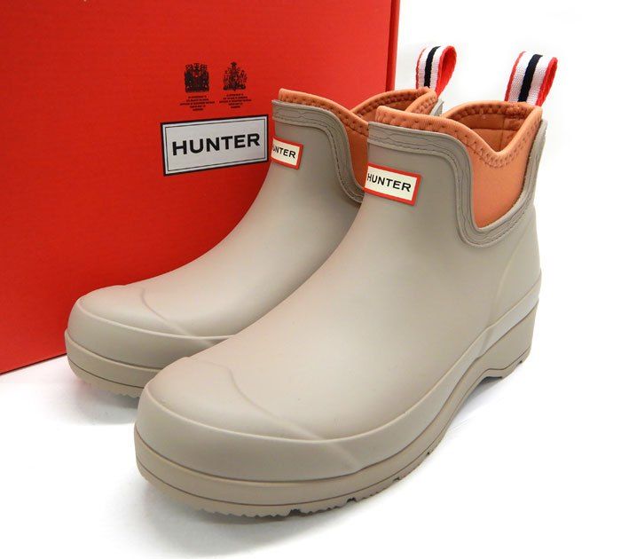 美品/HUNTER ハンター/チェルシーネオプレン レインシューズ/サイズUK5/ベージュ×オレンジ ブラウン/レディース/箱付き/FB3328