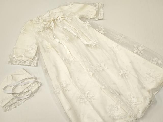 平和屋着物[]お宮参り　女の子　ベビードレス　ベビーセレモニー　洋装　レース　花　生成り色　DABC5496ma