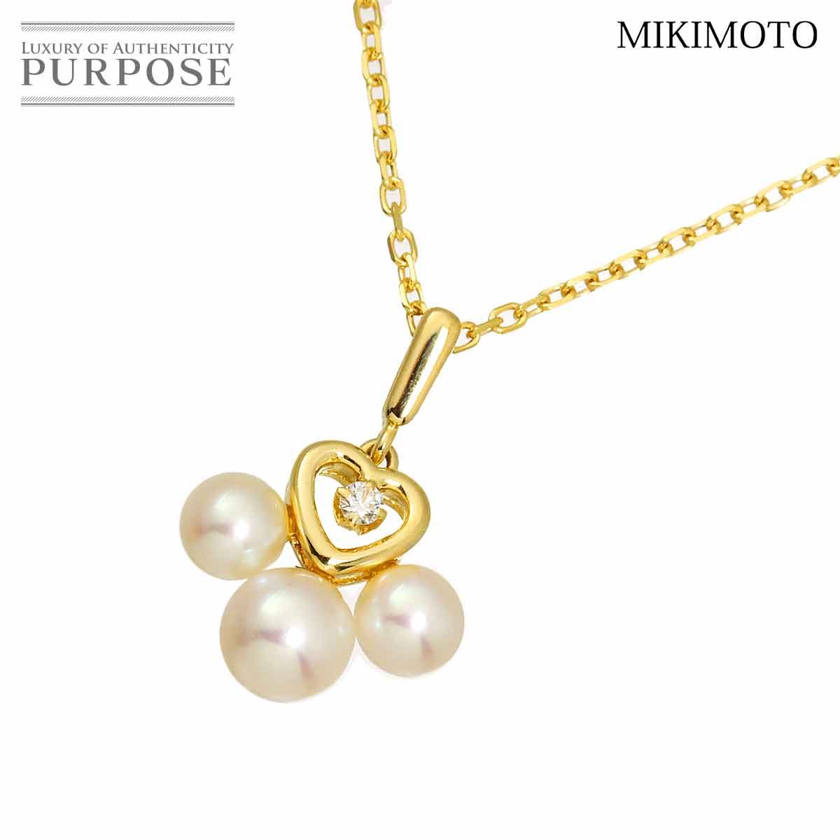 ミキモト MIKIMOTO アコヤ真珠 5.2-4.2mm ダイヤ ネックレス 40cm K18 