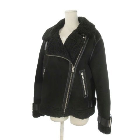 ザラ ZARA ライダースジャケット フェイクムートン S 黒 ブラック ボア