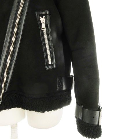 ザラ ZARA ライダースジャケット フェイクムートン S 黒 ブラック ボア