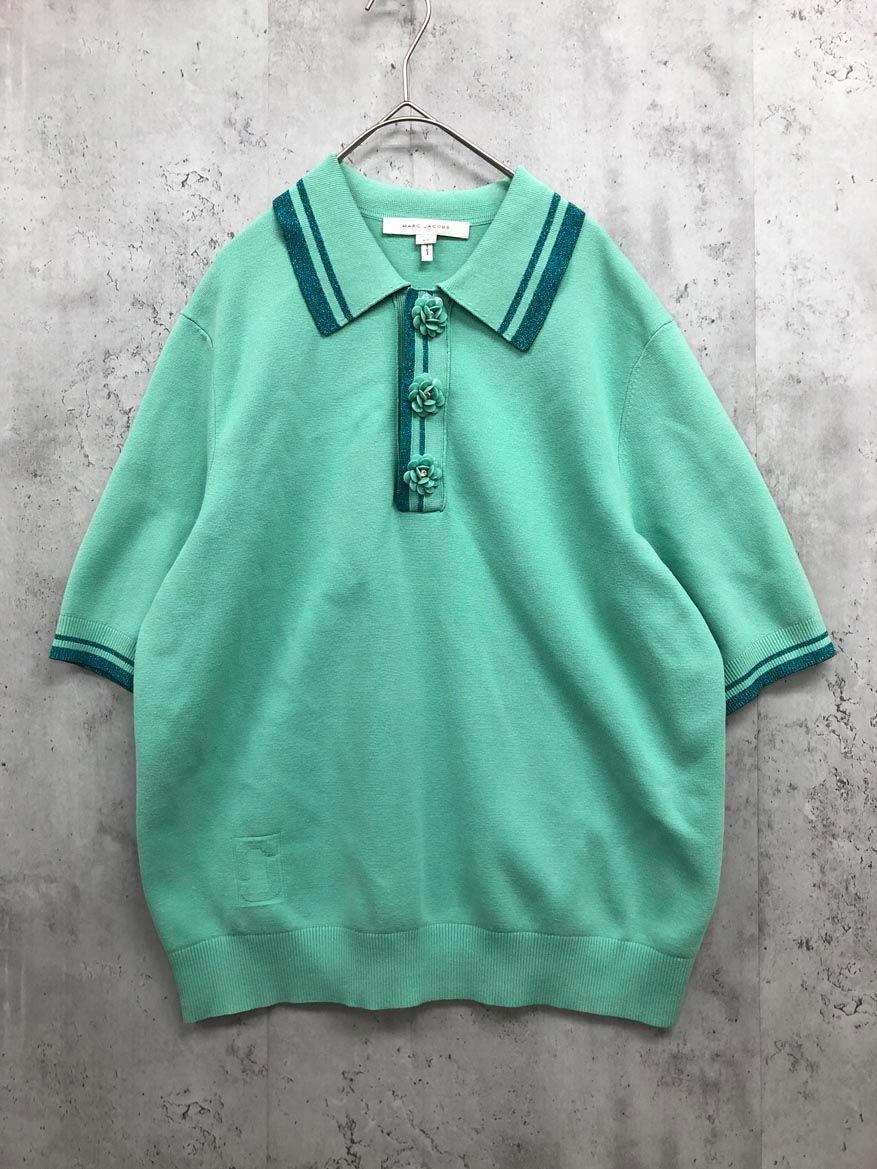 美品 MARC JACOBS マークジェイコブス M4007295 スポーツニット W/コントラスト ティップ ポロシャツ sizeS/ミントグリーン ■◇◎レディース