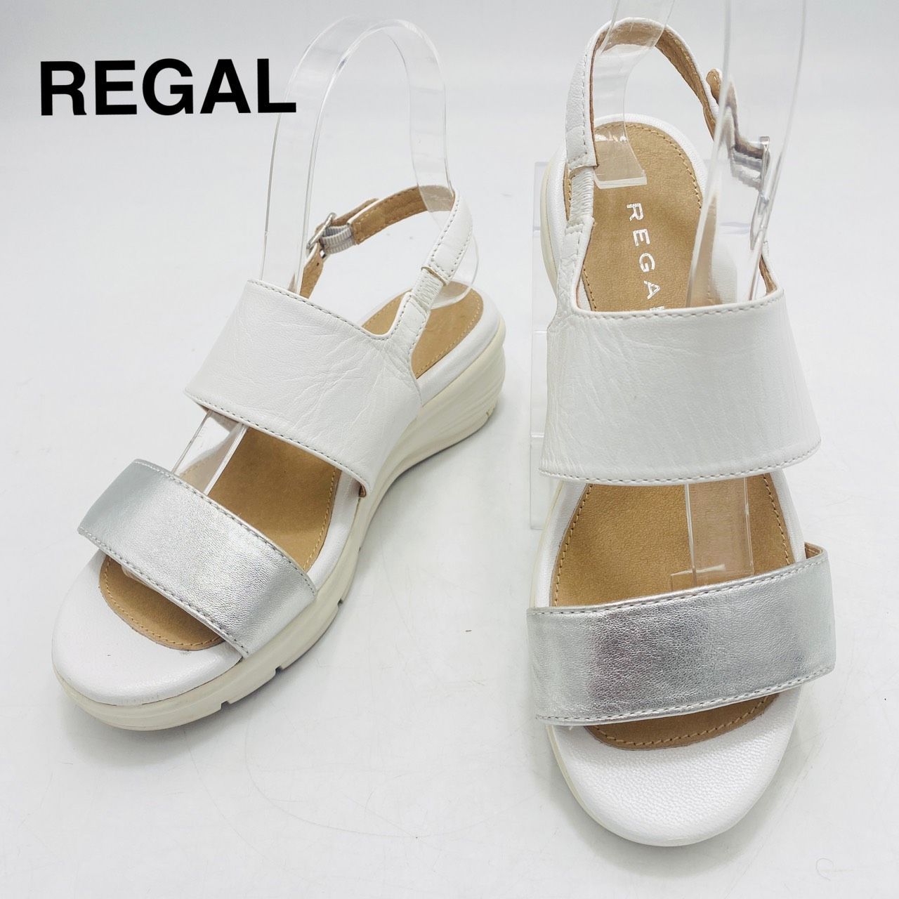 REGAL　リーガル　厚底ウェッジサンダル　ストラップ　NC20B F41M　23cm　バイカラー　ホワイト/シルバー 4,698円
