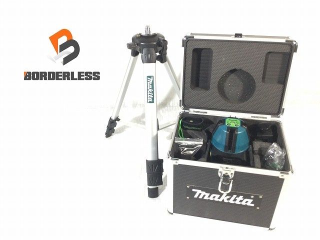 ☆美品☆makita マキタ 10.8V 充電式屋内/屋外兼用 レーザー墨出し器 SK40GD バッテリー(10.8V 1.5Ah) 受光器 三脚付き124589