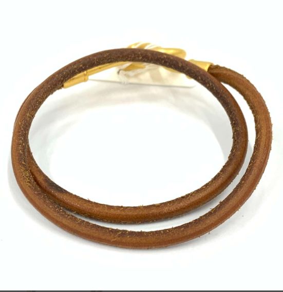 HERMES エルメス ジャンボ ブレスレット チョーカー レザー ブラウン