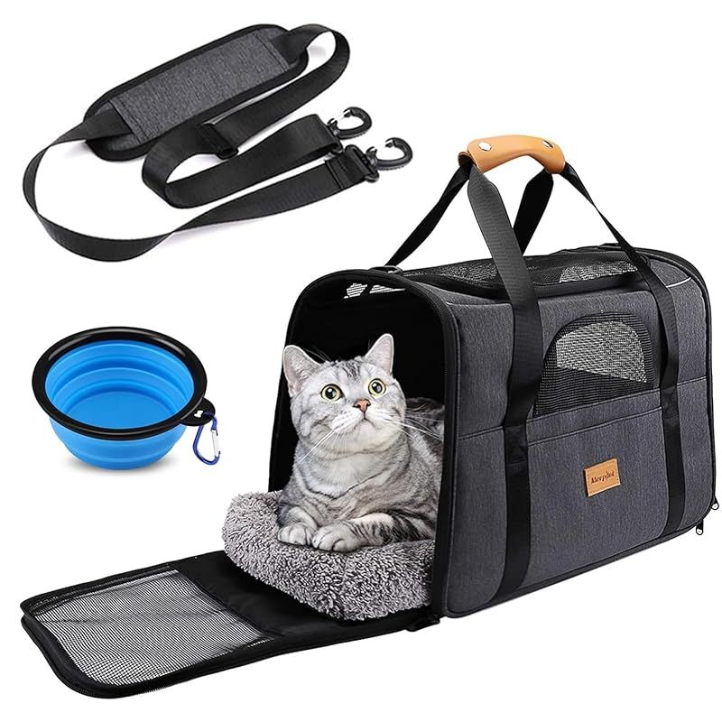Morpilot ペットキャリー 猫 きゃりーバッグ 4way ショルダー 中・大型猫・小型犬・うさぎ用 リュック 折りたたみ 通気性 臭気がない 引っ掻き傷に強い 車載/ドライブ/キャンピング/旅行/通院/災害避難用 猫 バッグ (マット/飛び出し防止リ 1