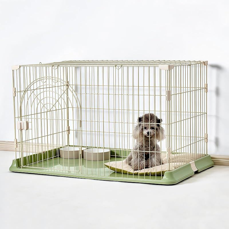 Rshtong 犬 ケージ 犬用サークル ペットケージ 犬 ゲージ 屋根付き 幅76×奥行51×高さ46cm ペットサークル 小型犬 中型犬 ペット用品 ドッグサークル 折りたたみ 組立簡単 室内外兼用 (グリーン 76x51x46cm) 0
