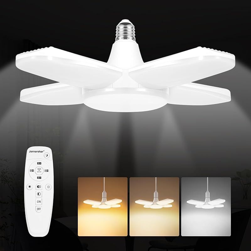 ガレージライト LED シーリングライト 80W 8畳 調光調色 3000-6500K ペンダントライト 6000lm 常夜灯 作業灯 省エネ 0-90角度調節可能 折りたたみ式 天井照明 取付簡単 工事不要 リビング/玄関/車庫/倉庫/納戸/キッチン適 0