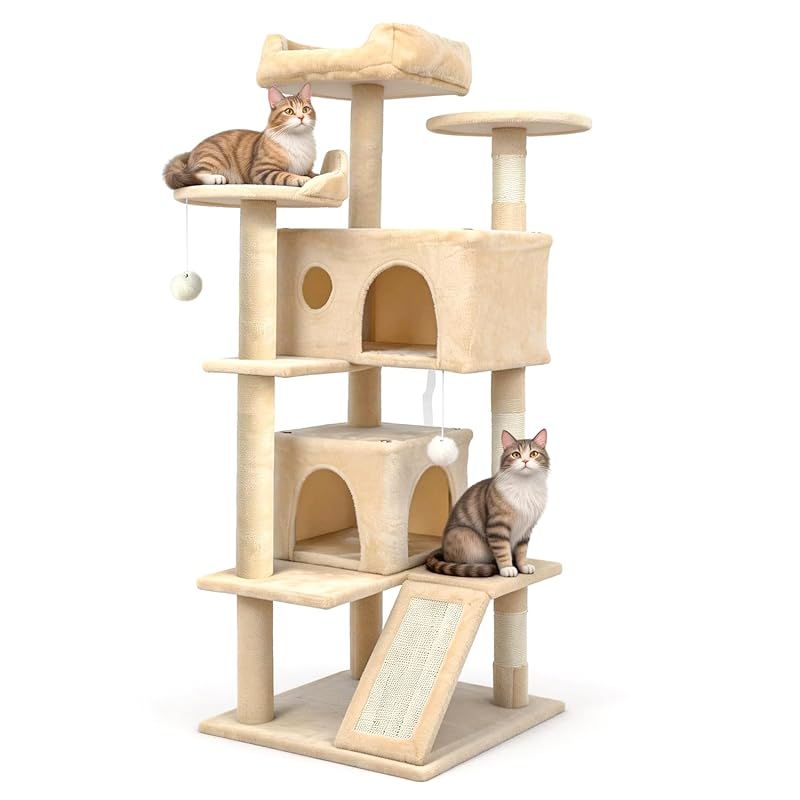 Saiveina キャットタワー 猫タワー 小型 据え置き 安定感 おもちゃ 猫ベッド 爪とぎ 隠れ家 運動不足解消 高さ75cm グレー (高さ133cm) 1