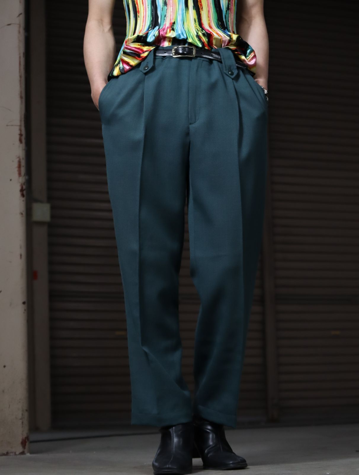 1990s 1tuck wide-straight slack wool blend moss green 90年代 1タック ウール ワイドストレート スラックス 緑 モスグリーン W34