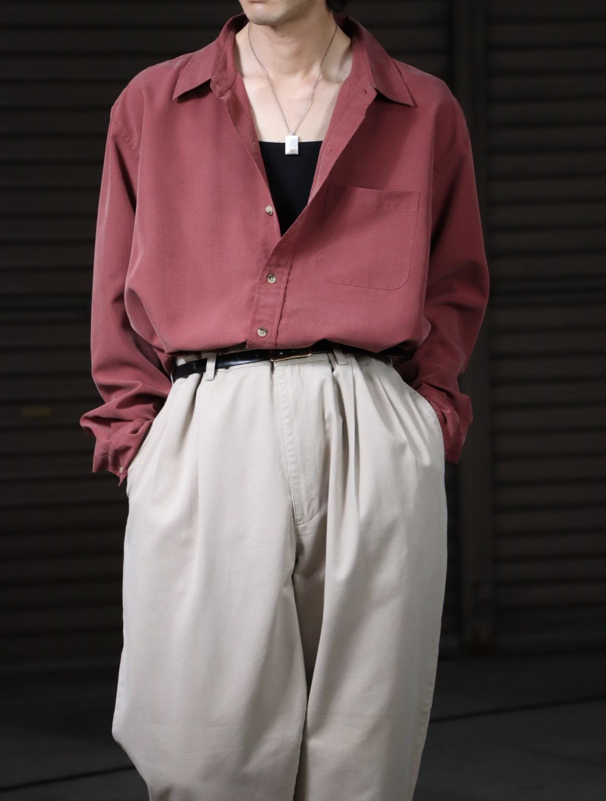 nailshead oversized smooth l/s shirt dull color 90s 00s ネイルヘッド柄 オーバーサイズ レーヨン混 長袖シャツ XL くすみカラー