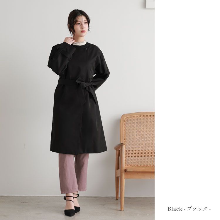 ノーカラー ブラック　ロングコート レディース【未使用】