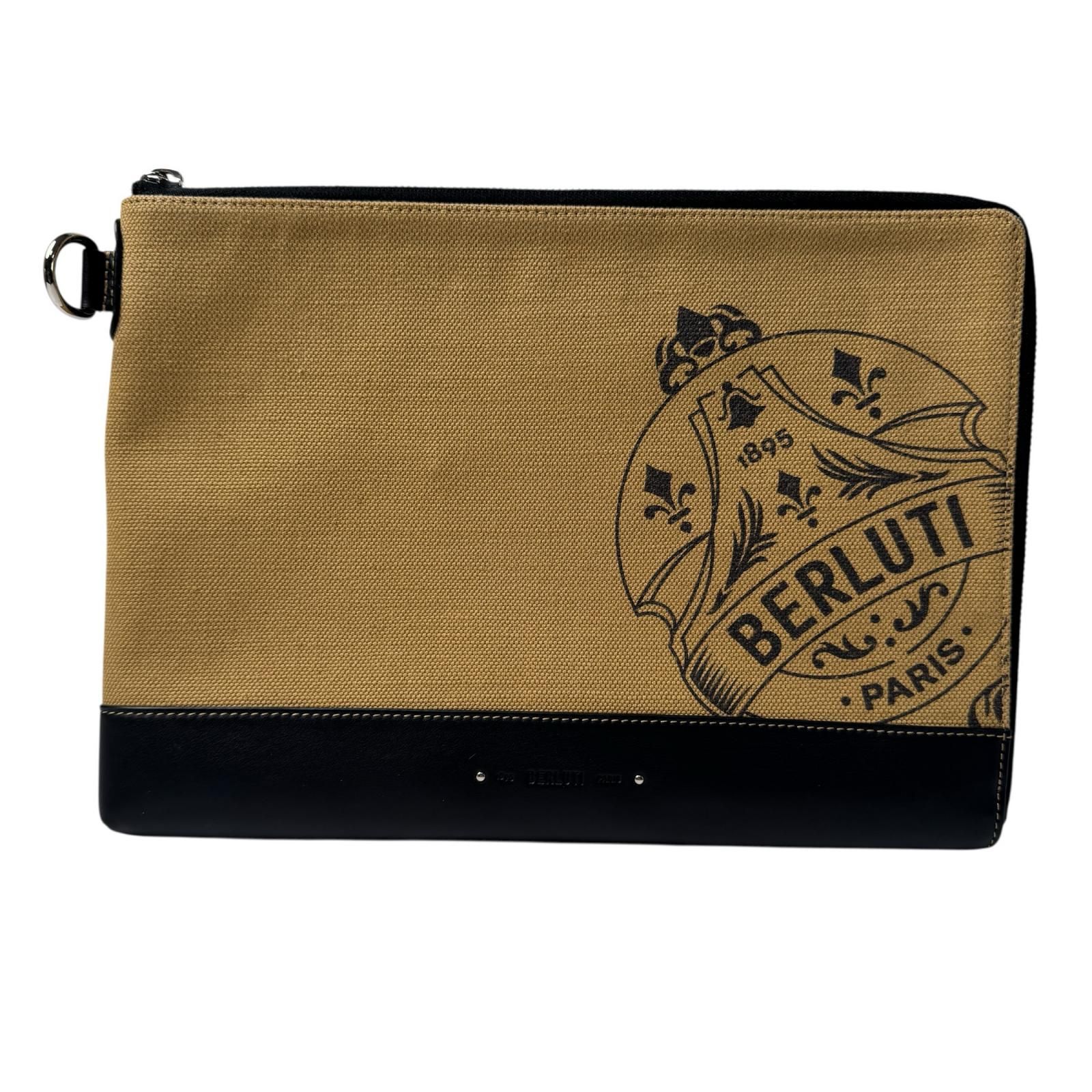 美品 ベルルッティ Berluti ニノ クラッチバッグ GM キャンバス×レザー 