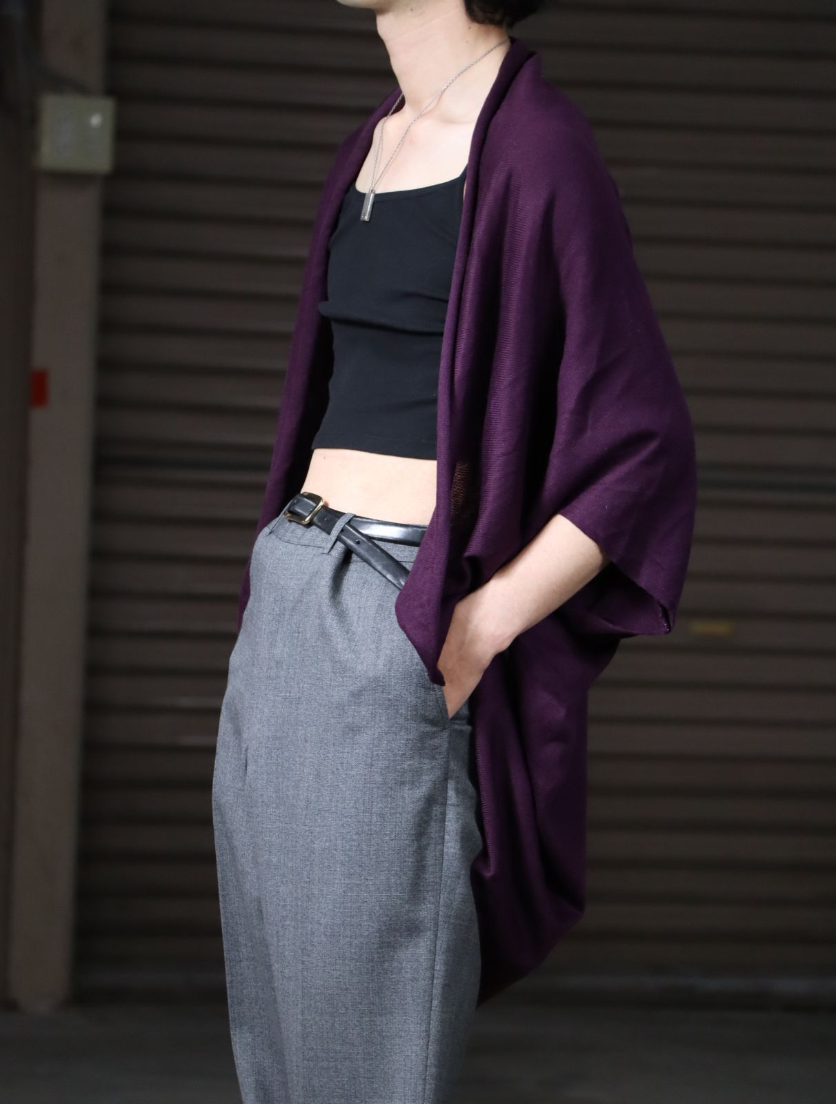 dolman sleeve draped knit cardigan purple 70s 80s ドルマンスリーブ ドレープ デザイン ニット カーディガン 羽織 パープル 紫