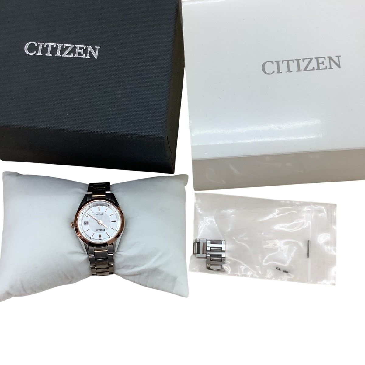CITIZEN シチズン 腕時計 クォーツ 箱・取説・コマ付 ステンレススチール ホワイト ES 1044-51A CITIZEN - CITIZEN シチズン 腕時計 クォーツ 箱・取説・コマ付