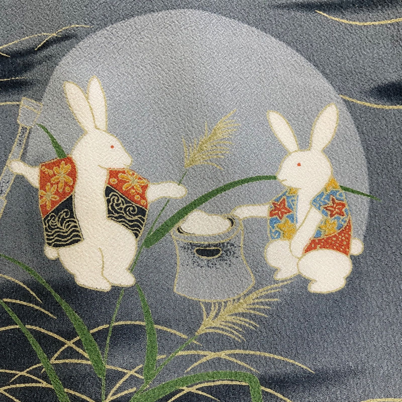 kimono+one◆kimonoarisa◆単衣◆うさぎ◆縮緬◆胴抜き仕立て◆重ね衿◆裄長◆ロング◆裄68.5肩丈165◆