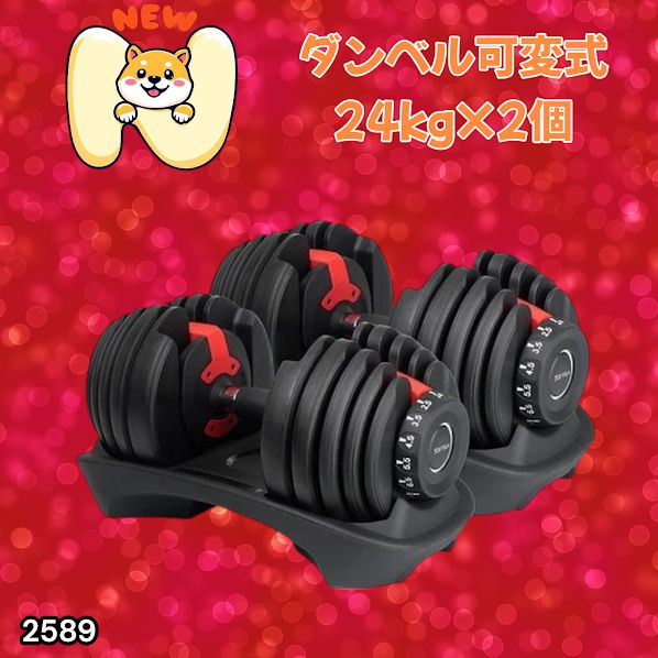 一般の人購入ページ 2589 ダンベル 可変式 24kg レッド 2個セット 総重量48kg 多機能 2秒で