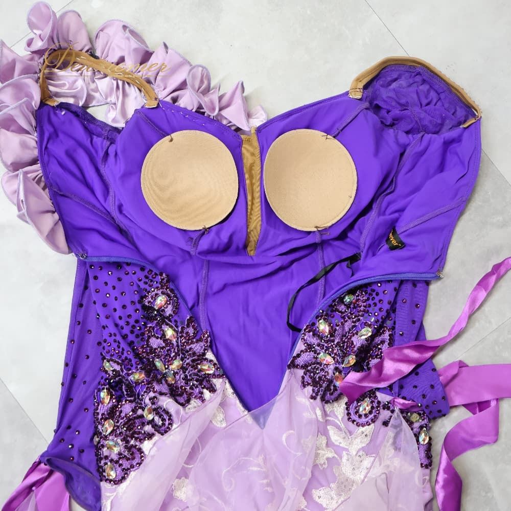 【美品 社交ダンス衣装】ワンピース ドレス パープル 紫 ラインストーン 社交ダンス 衣装 forever フォーエバー ドレス ワンピース パープル系
