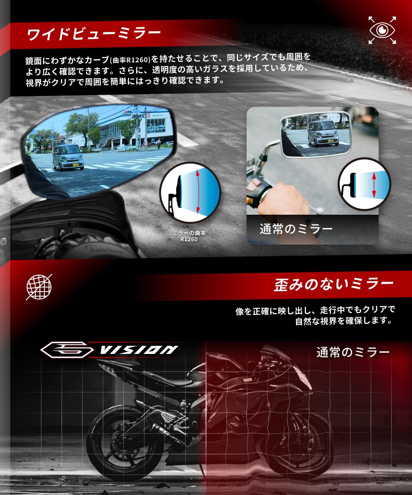 Kaedear(カエディア) バイクミラー 折りたたみ 10mm 8mm 左右セット