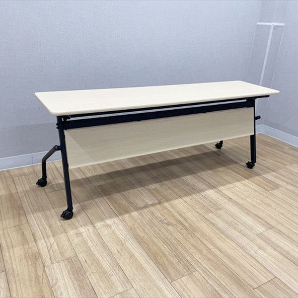 フラップ式会議テーブル OC 幕板付 O 折りたたみテーブル 省スペース W1800 D450 オーク