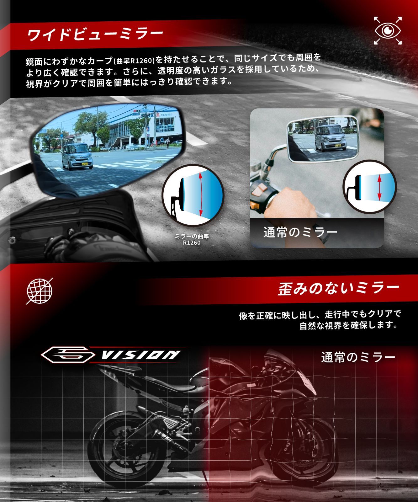 Kaedear(カエディア) バイクミラー 折りたたみ 10mm 8mm 左右セット