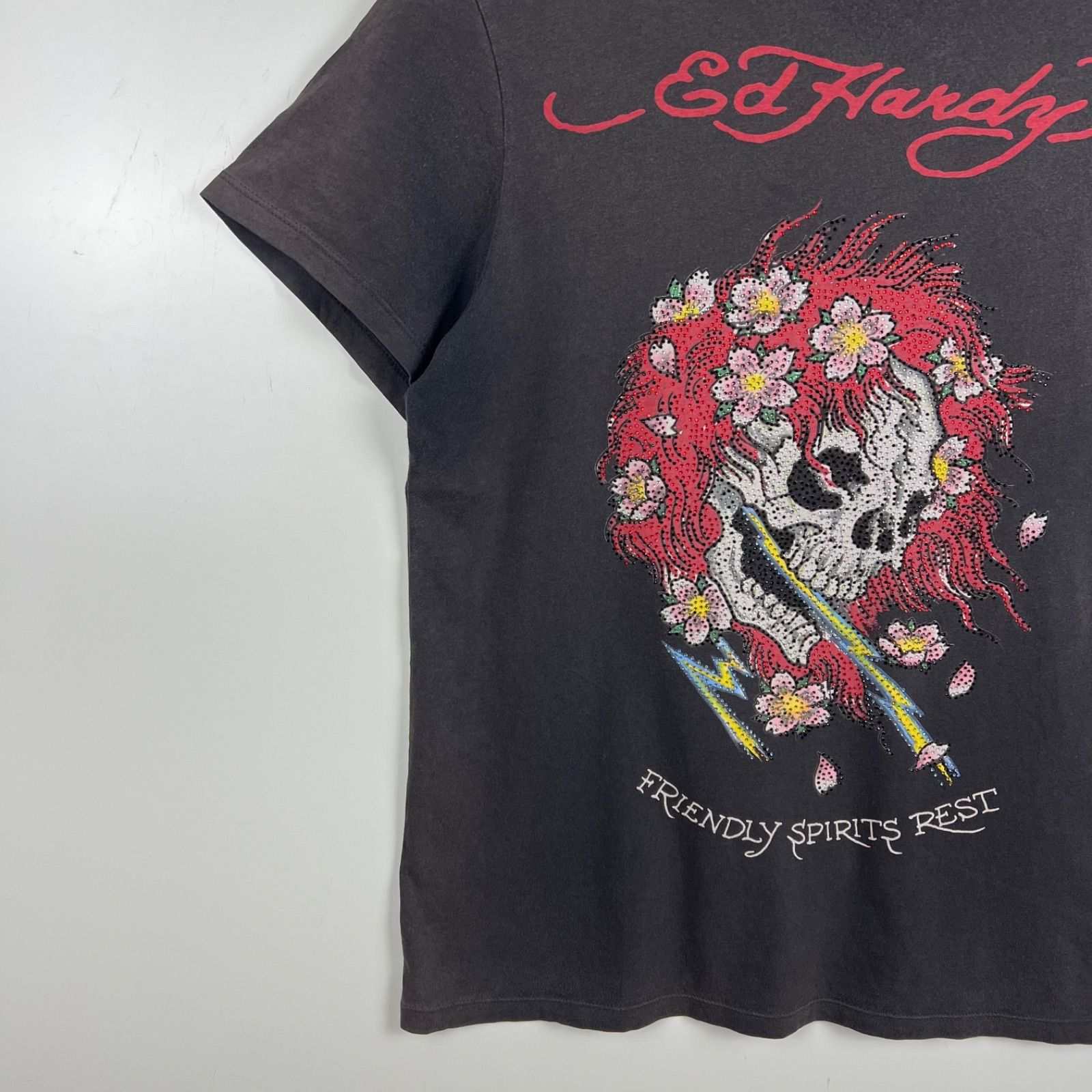 y2k❤️ 00s Ed Hardy ラインストーン ロゴ 薔薇 タンクトップ Ed Hardy 00s y2k archive skull girl stone Tee M エドハーディー