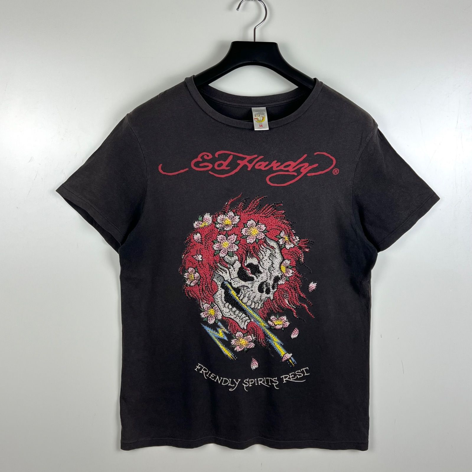 y2k❤️00s Ed Hardy ラブキル スカルロゴ ラインストーン トップス Ed Hardy 00s y2k archive skull girl stone Tee M エドハーディー