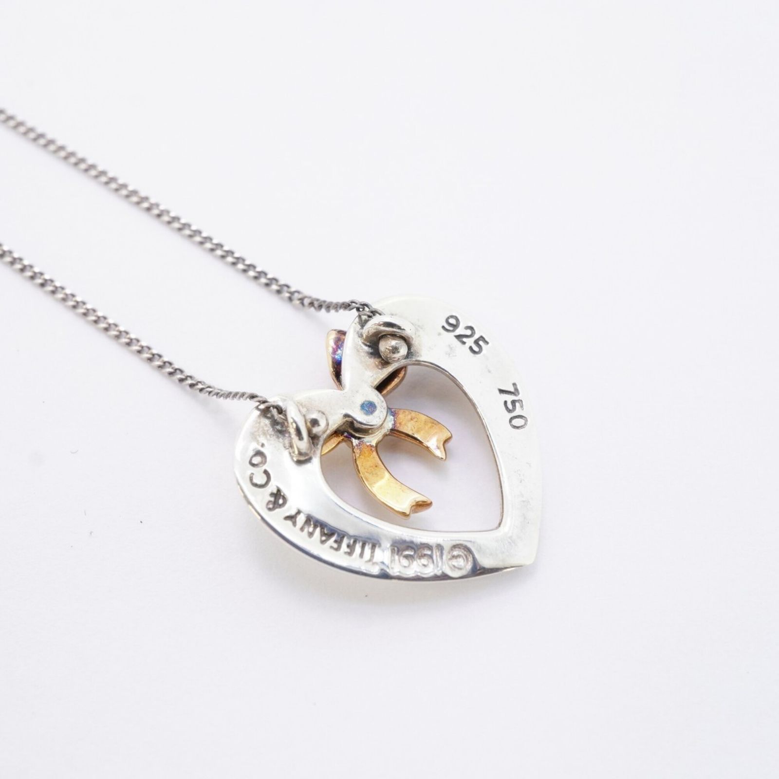 【ジャングルジャングル岸和田店】Tiffany　ティファニー　ハート　リボン　ネックレス　925/K18 TIFFANY&Co./ティファニー】 ハートリボン ネックレス K18ゴールド 18
