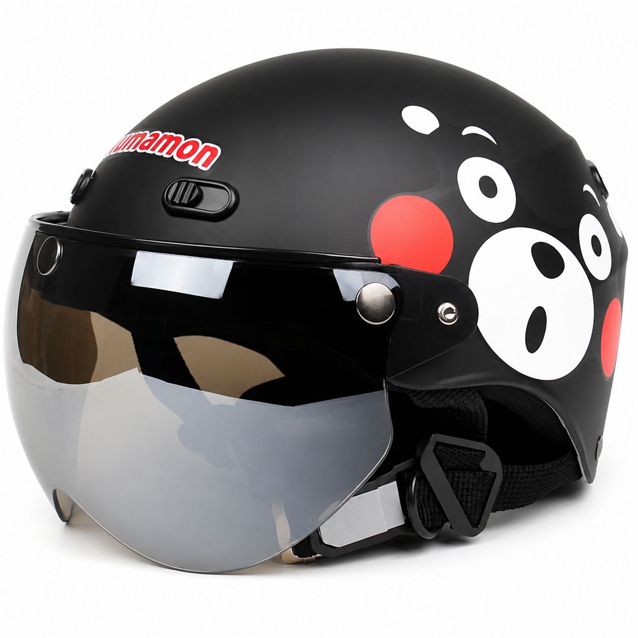 マットブラック クマデザイン 半帽ヘルメット UVカット機能付き