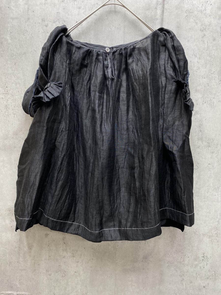 トリココムデギャルソン フリルブラウス ギャザー 丸襟 M コットン リネン トリココムデギャルソンtricot COMME des GARCONS ギンガムチェック