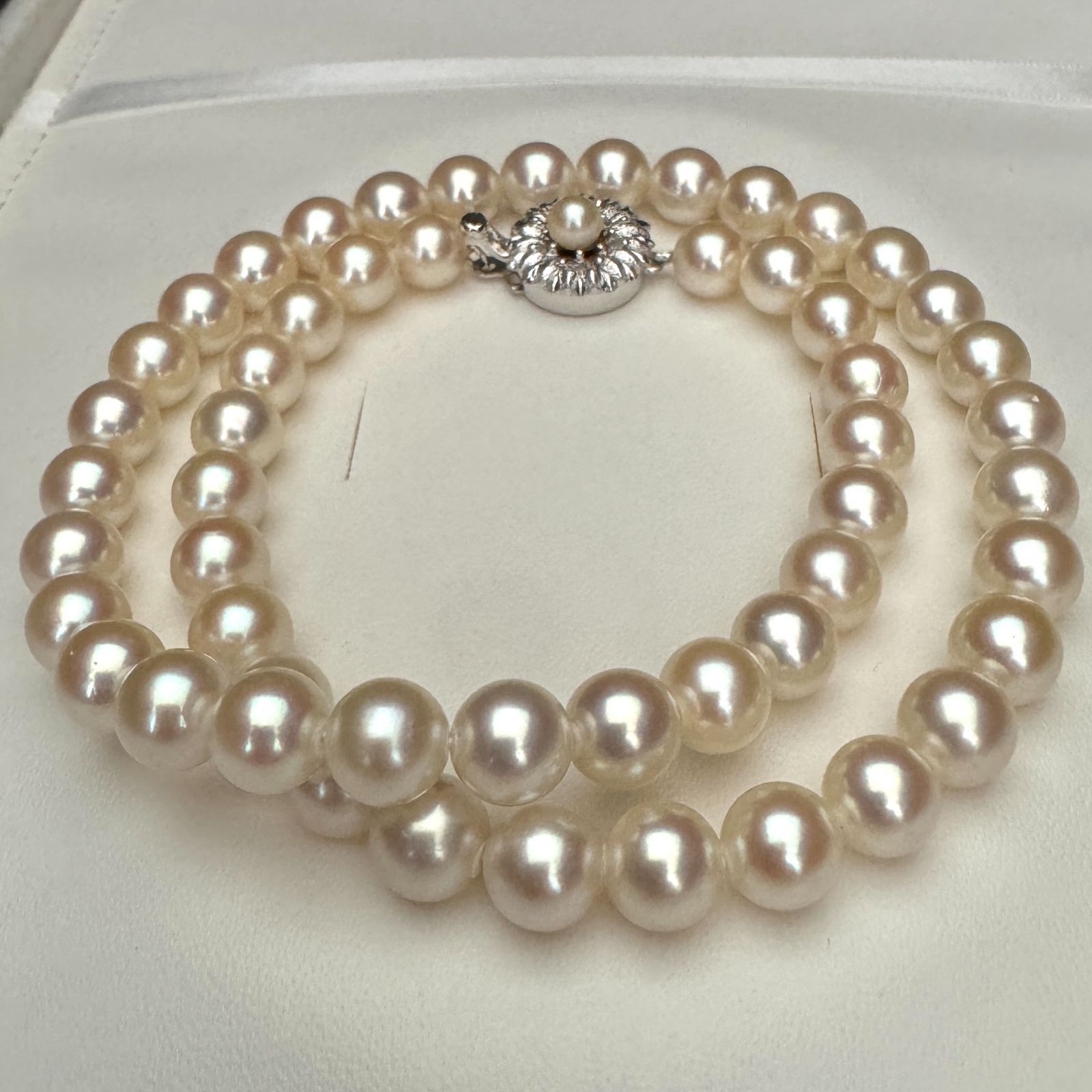 大珠 干渉色◎】 あこや真珠 パール ネックレス 約7.5-8.0mm SILVER
