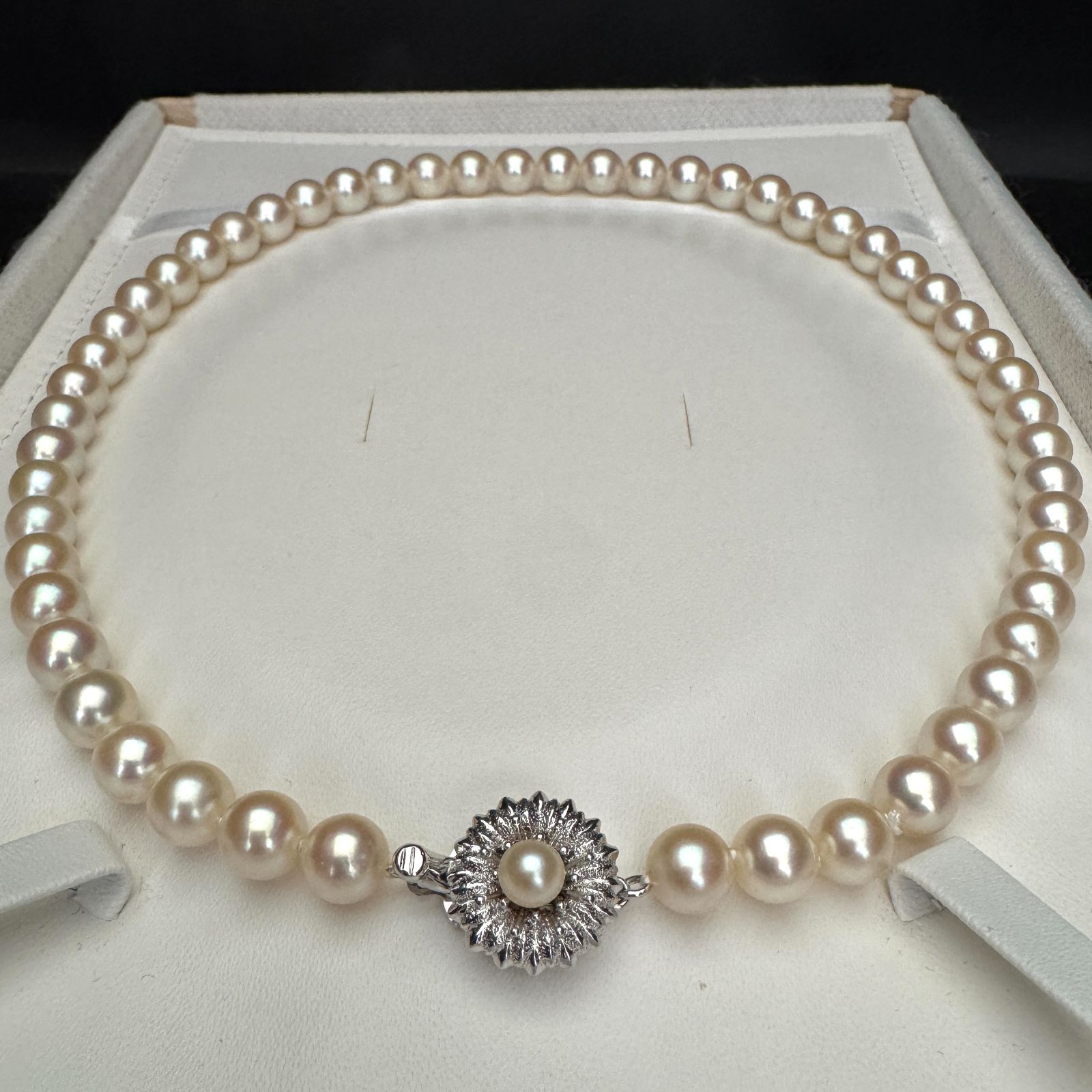 大珠 干渉色◎】 あこや真珠 パール ネックレス 約7.5-8.0mm SILVER 