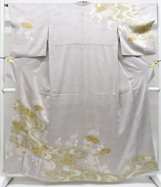 【一輝堂】訪問着 縫い紋 絞り 草花 金糸 着物 正絹 身丈約161.0cm 裄丈約64.5cm 26z04-2099