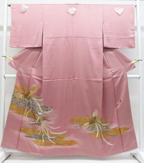京松】色留袖 三つ紋 金駒刺繍 落款 鳳凰 訪問着仕立 正絹 着物 身丈約