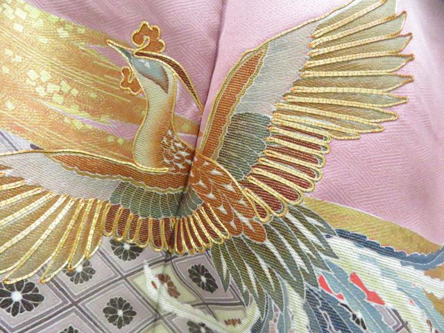 京松】色留袖 三つ紋 金駒刺繍 落款 鳳凰 訪問着仕立 正絹 着物 身丈約