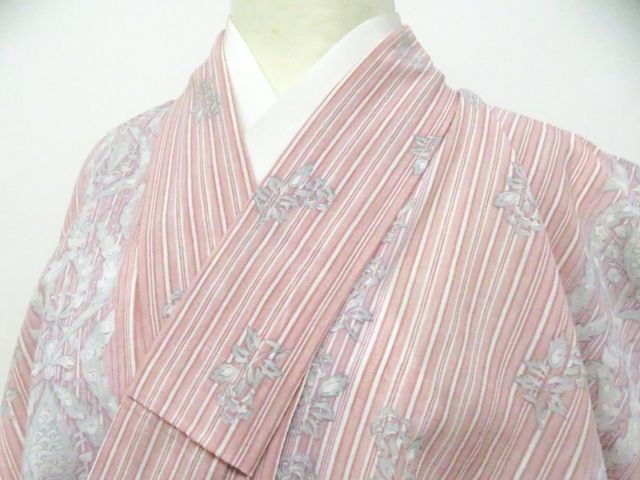 【着物】小紋　夏物　丸障子に花・松文　夏　身丈約161cm　裄丈約67cm　25z03-1351 夏物 小紋 単衣 着物 未使用 ポリエステル 洗える着物 古今 淡紫 花丸