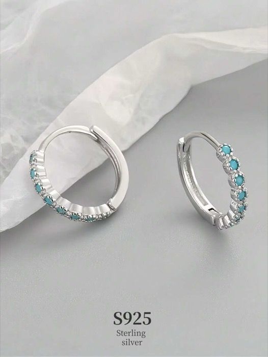 ジュエリー レディース イヤーアクセサリー ミニマリストゴールドとターコイズのミニ耳ネジ1個スターリングシルバー、女性の毎日の服装に最適