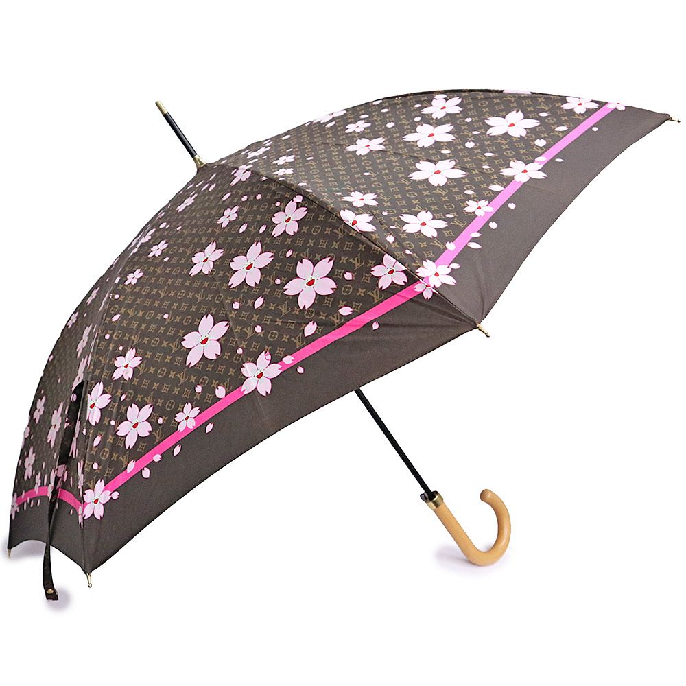 ルイ ヴィトン M92030 パラプリュイ モノグラム チェリーブロッサム 桜 村上隆 ポリエステル ウッド ブラウン ピンク 傘 ゴールド金具 LOUIS VUITTON（中古）