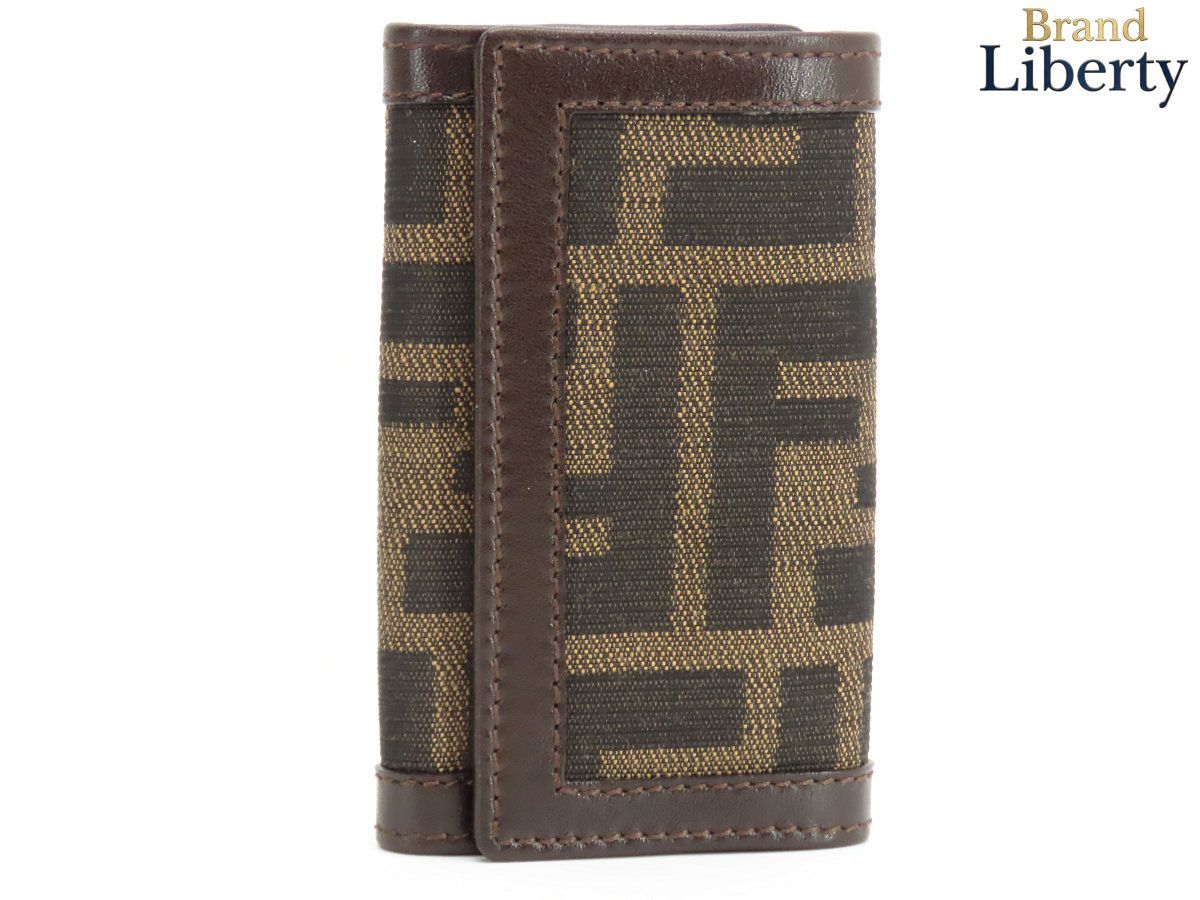 中古品FENDI キーケース 6連 ズッカ柄 キャンバス×レザー 未使用