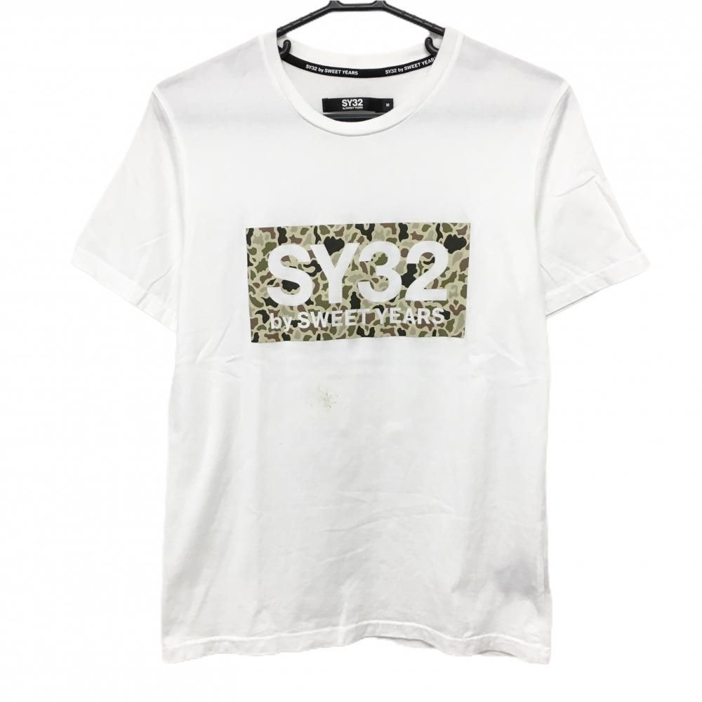 SY32 Tシャツ 白×ベージュ ロゴカモフラ 迷彩 メンズ M ゴルフウェア