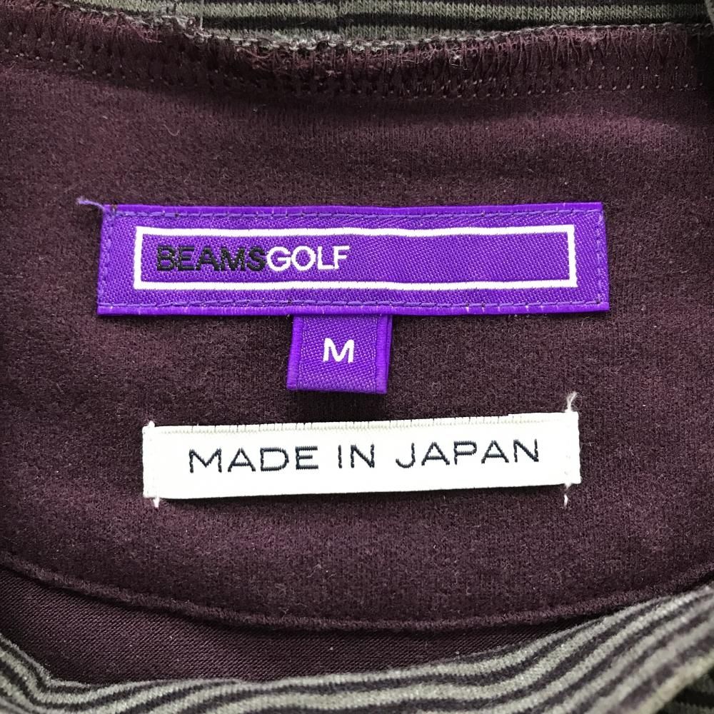 ビームスゴルフ 長袖ハイネックシャツ パープル系×グレー 表微起毛