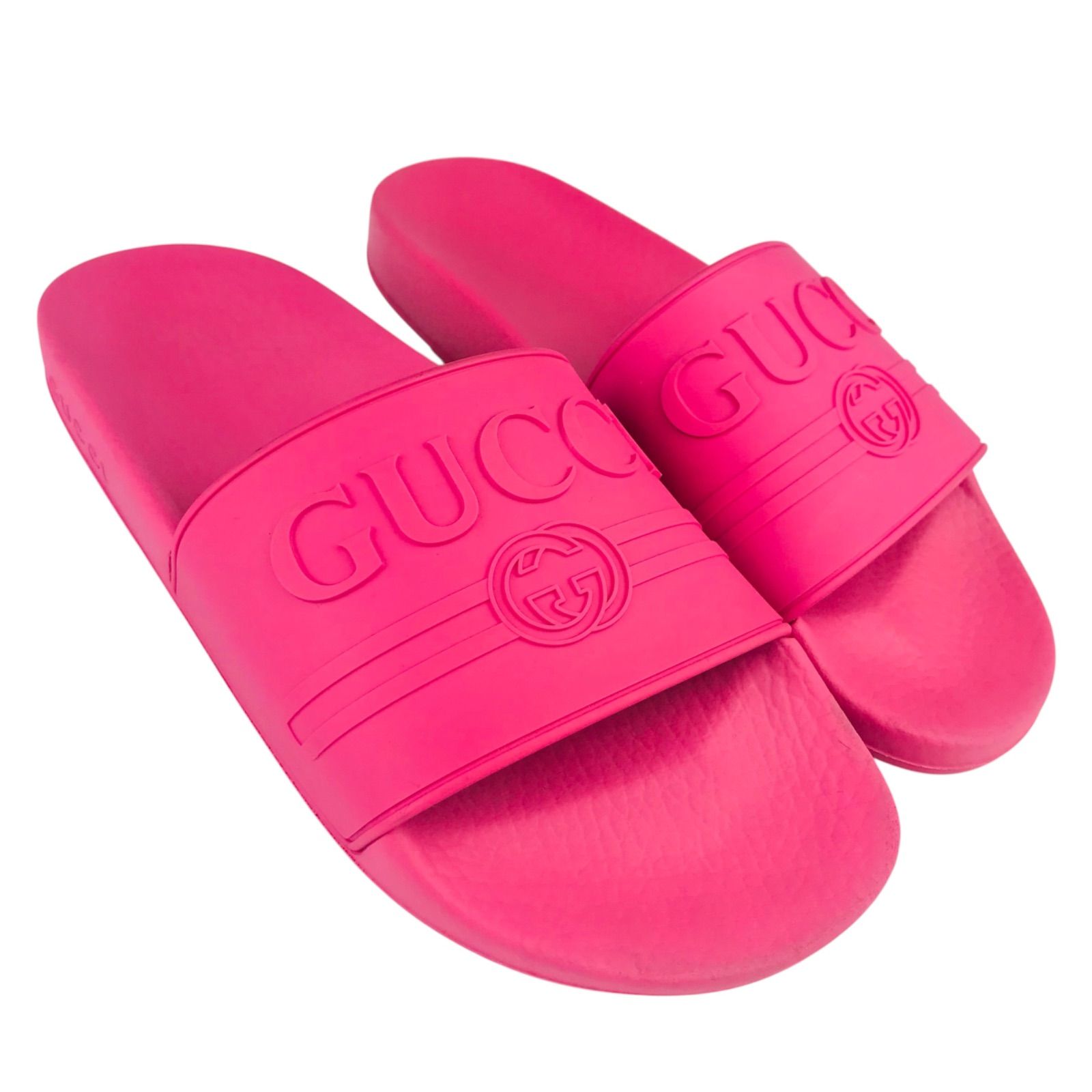 美品★GUCCI★グッチ・レディース エンボス加工ヴィンテージロゴ:GGインターロッキング ラバー スライドサンダル (38/24.5~25㎝相当) イタリア製 レディースサンダル 春夏靴 ブランドサンダル カジュアル