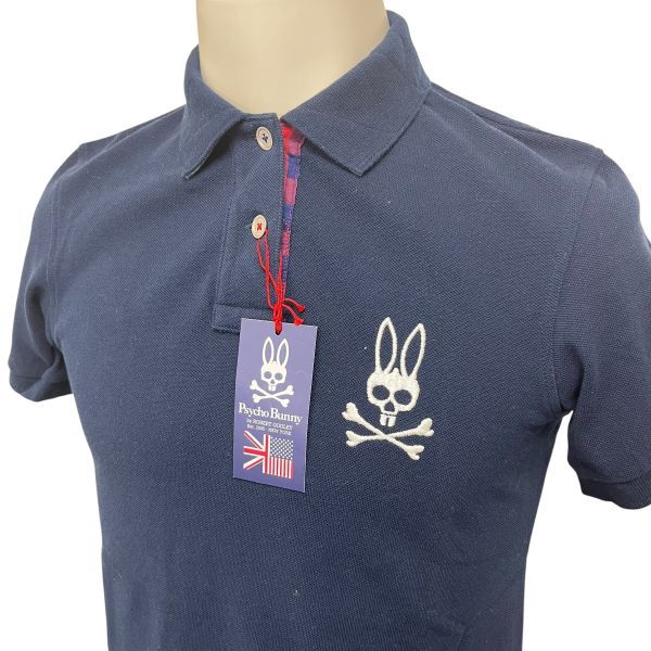 未使用　サイコバニー　ポロシャツ　刺繍　ネイビー　レッド　レギュラー □ 未使用 サイコバニー Psycho Bunny ポロシャツ スカルバニー スカル