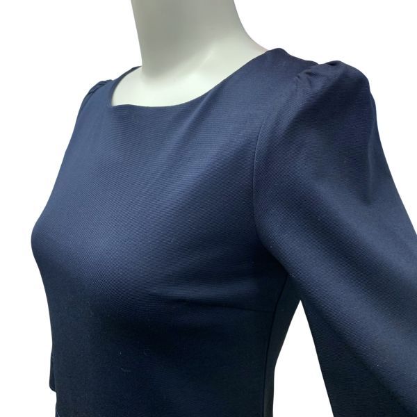 【極美品】ANAYI アナイ ジョーゼットボートネックワンピース　ネイビー ◇ アナイ ANAYI ひざ丈ワンピース ミディ丈 五分袖 ボートネック 異