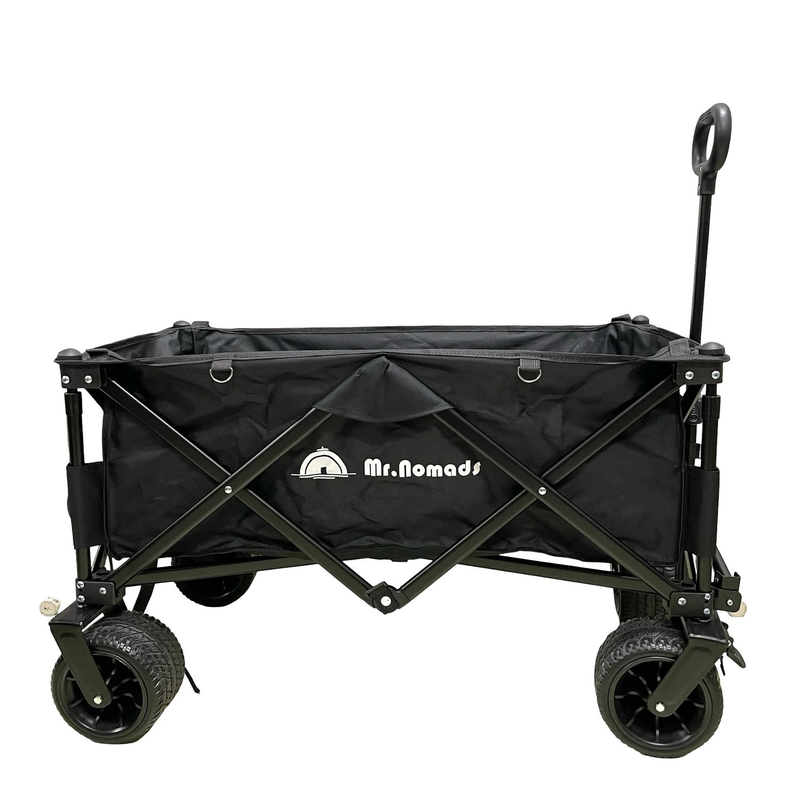 MR. NOMADS キャリーワゴン ラグビー日本代表使用 大容量 150L 耐荷重150kg 大型タイヤ ストッパー付き ブラック 折りたたみ キャリーカート アウトドアワゴン キャンプ レジャー BBQ 運動会 荷物運び ワイドタイヤ 砂浜 段差 公園